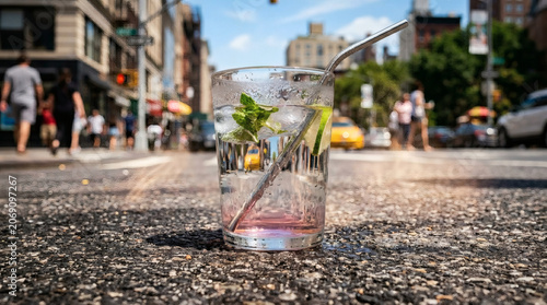 Iced summer drink on city street