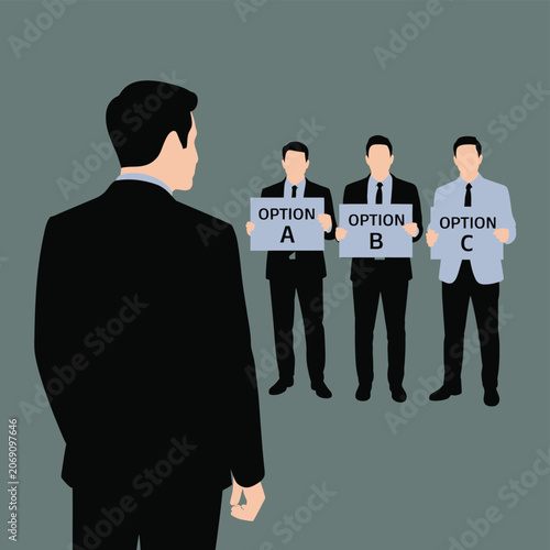Business executive choosing between three candidate employees for job