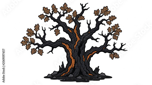 Tree with brown leaves and branches.