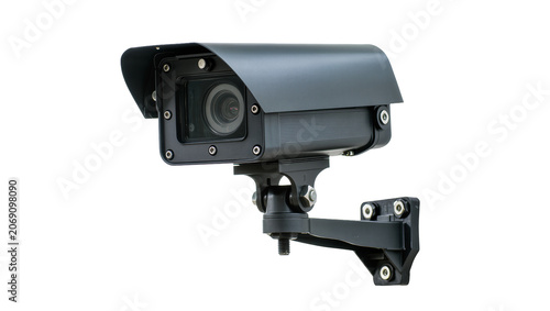 Canvastavla Isolated modern dark grey outdoor security camera for surveillance on a sturdy b