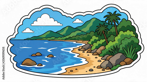 Tropical Beach with Palm Trees.