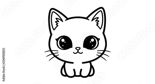 Cute Cartoon Cat Illustration Line Art