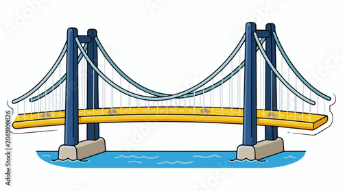 A cartoon-style illustration of a suspension bridge with a yellow roadbed
