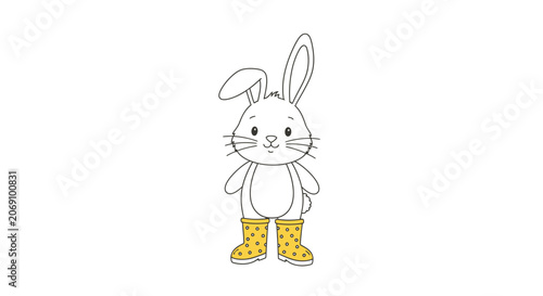 Cute Cartoon Bunny Wearing Yellow Polka Dot Rain Boots