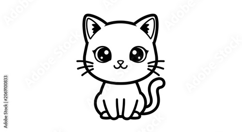 Cute Cartoon Cat Line Art Illustration