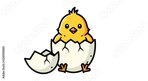 Cute Cartoon Chick Hatching from Egg