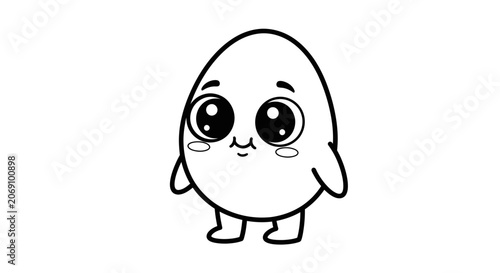 Cute Cartoon Egg Character Line Art