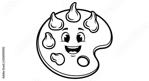 Cute Cartoon Paint Palette Character Coloring Page
