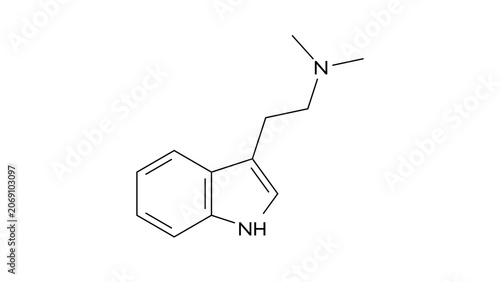 фотографія dimethyltryptamine molecule, structural chemical formula, ball-and-stick model,