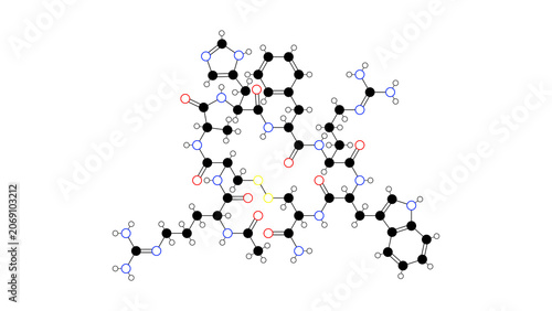 Valokuva setmelanotide molecule, structural chemical formula, ball-and-stick model, isola