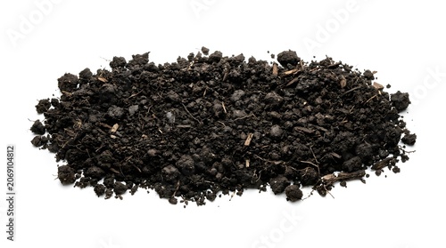 A pile of rich, dark soil with visible organic matter, perfect for gardening and agriculture