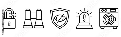 Photos Security breach detection and financial fraud investigation systems icon set