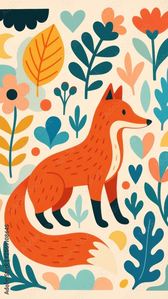 Fototapeta premium Colorful fox amidst vibrant foliage mobile wallpaper