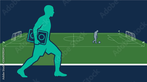 Vászonkép Football Substitute Ready for Action on Touchline Before Team Change