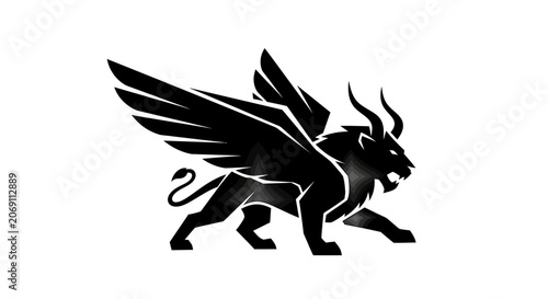 Fotografie Black Griffin Mythical Creature Silhouette.