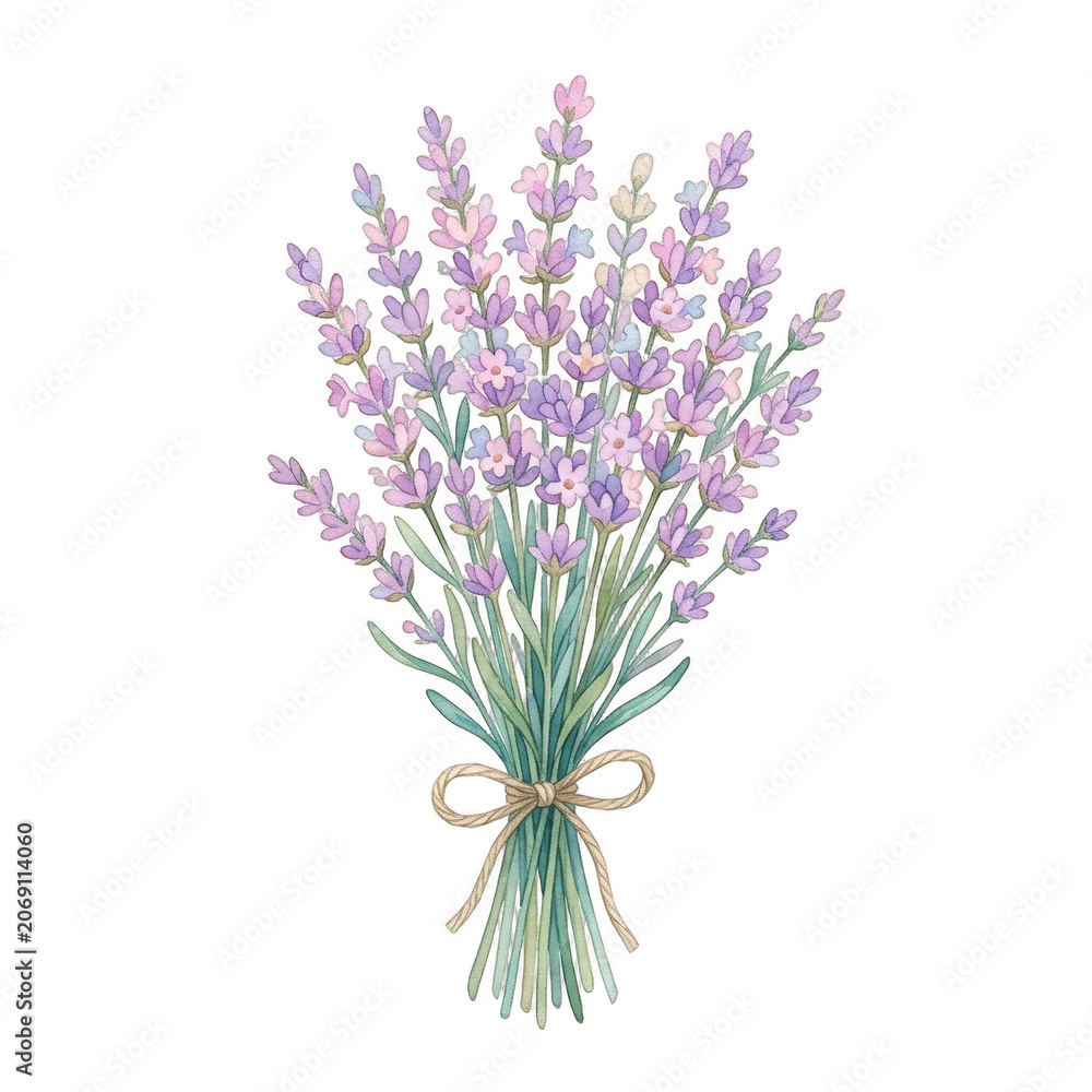 Fototapeta premium Watercolor bouquet of purple lavender flowers isolated on black