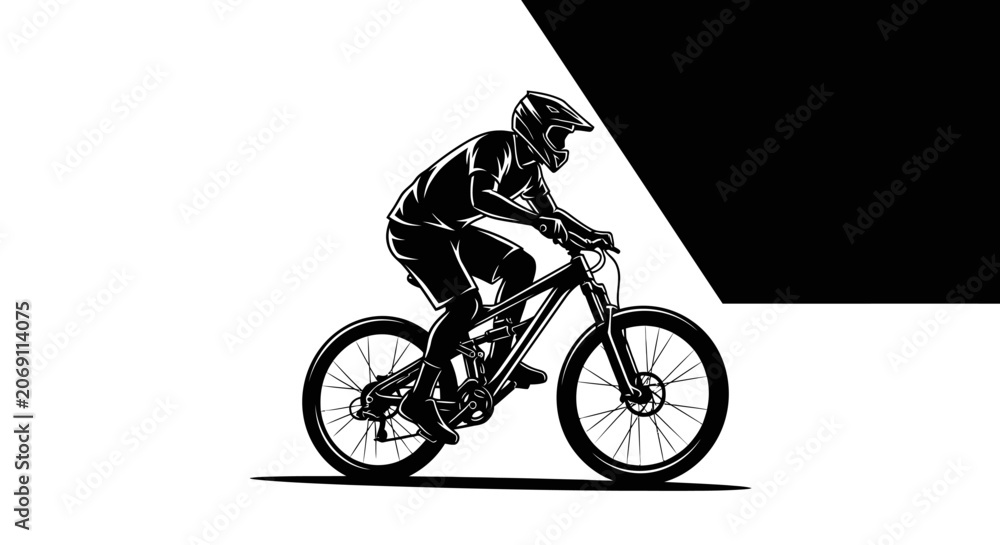 Fototapeta premium Man Riding Mountain Bike Fast.