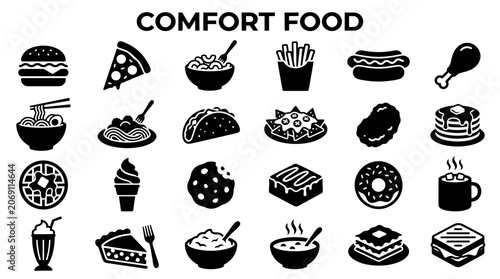 Bild auf Leinwand Collection of Comfort Food Icons Representing Popular Dishes and Snacks Perfect