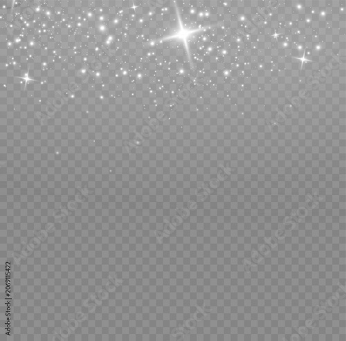 Bright white sparkling dust particles falling down on a transparent background for festive light overlays with particles abstract background celebration christmas glamorous