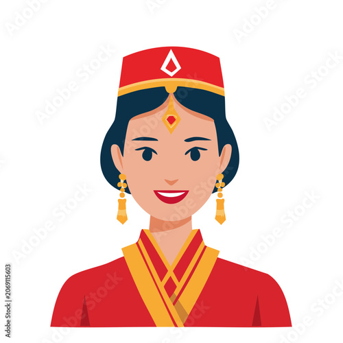 Woman in traditional red and gold attire vector illustration