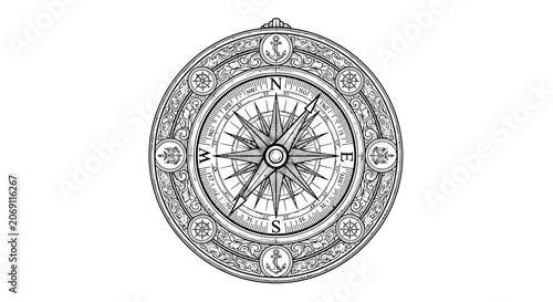 Canvastavla Vintage Navigation Compass Instrument.