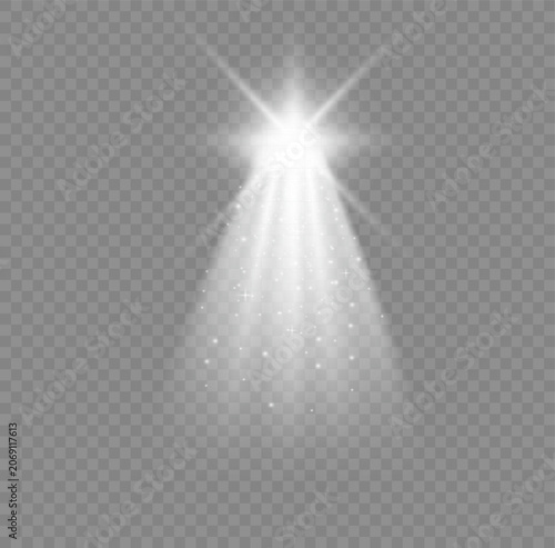 Bright white spotlight beam effect with particles on spotlight particles illuminated abstract transparent background lighting composition radiance brilliance dazzling