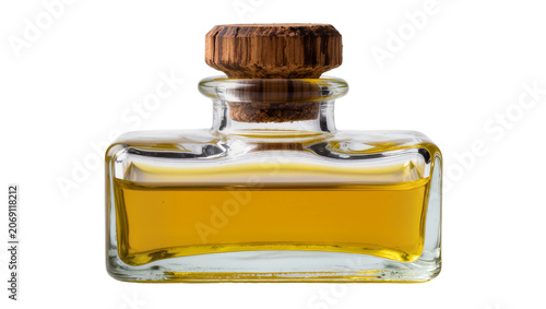 Schilderij op canvas Isolated elegant small rectangular glass bottle with a cork stopper filled with