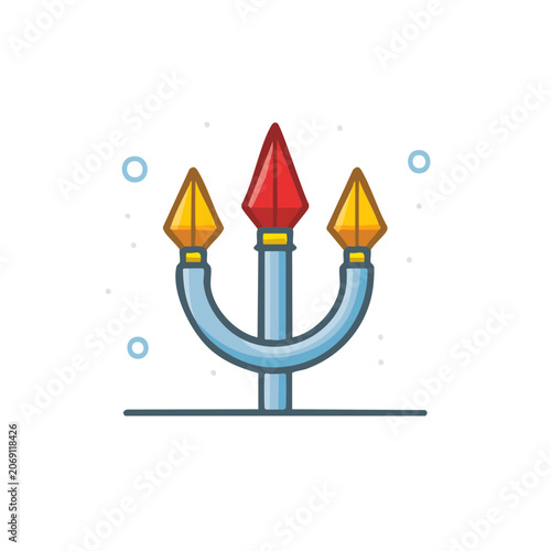 Flat trident icon with gemstones and flames