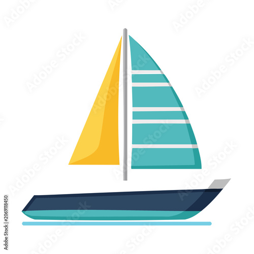 Flat vector illustration of a sailboat on water