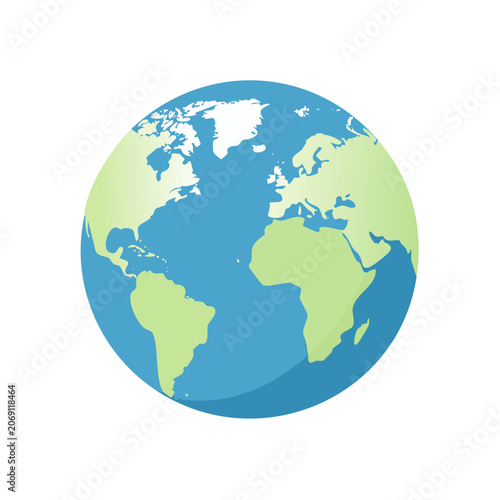 Flat vector illustration of a globe with world map