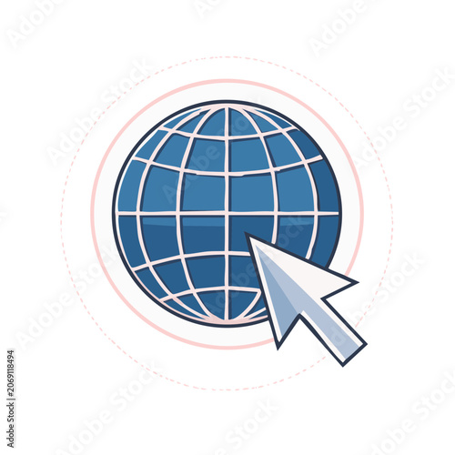 Globe with computer cursor icon on transparent background