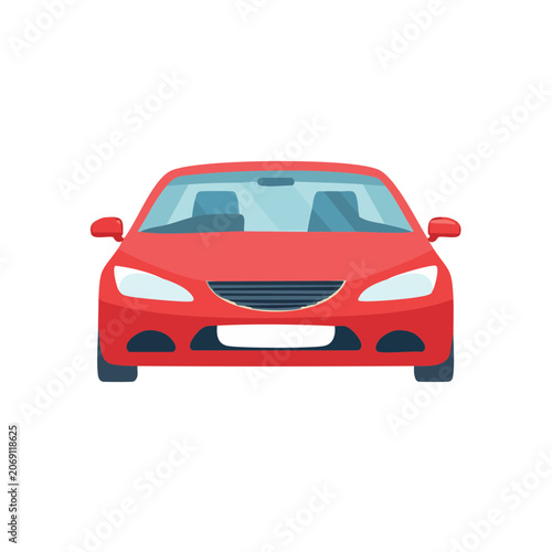 Red sedan car front view flat vector illustration
