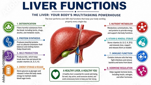 Human Liver Functions Infographic Educational Anatomy Chart