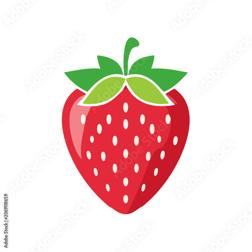 Red strawberry with green leaves vector illustration