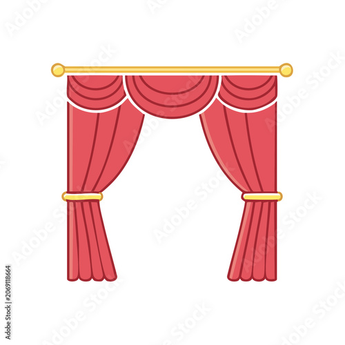 Red Theater Curtain with Gold Rod and Valance