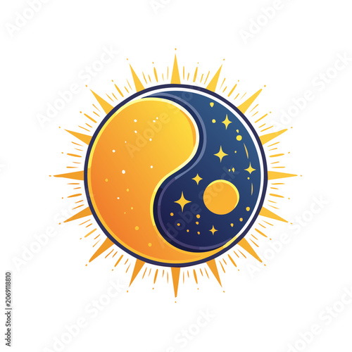 Yin Yang Symbol with Sun, Moon, and Stars