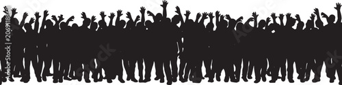 Quadro em tela Large crowd of zombies reaching up with hands in air creating spooky border for halloween background or horror event poster graphic illustration