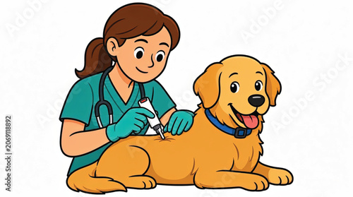 Veterinarian Examining Golden Retriever Dog.