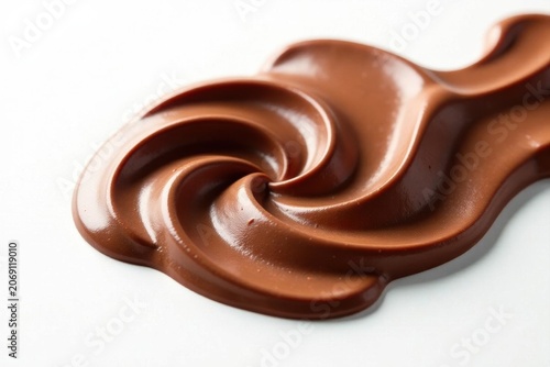 Swirled chocolate, gleaming, pristine white backdrop , chocolate texture, dessert