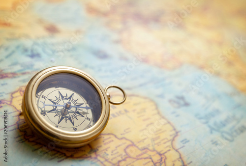 Old compass and map