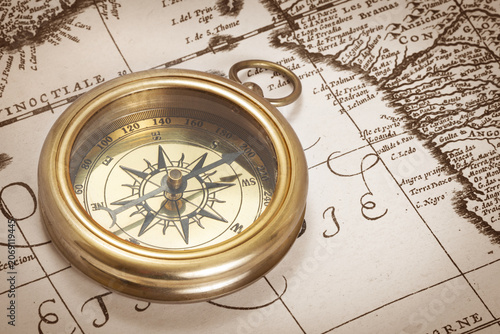 Old compass and map