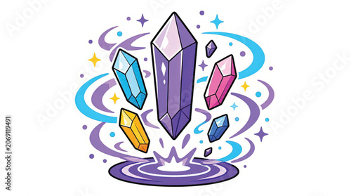 Vibrant Colorful Crystals Floating Above.