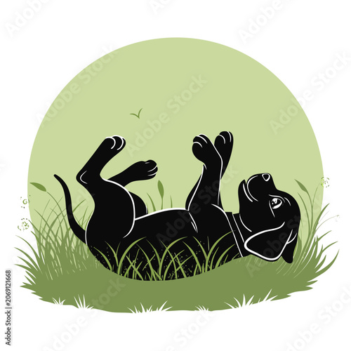 cute boxer puppy silhouette rolling on grass playful motion vector