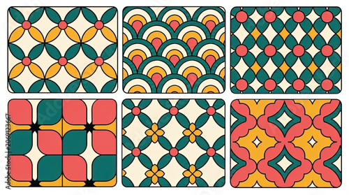 Vibrant Geometric Patterned Square Tiles.