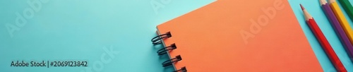 Hardcover notebook and pencil, overhead shot, clean background, clean, object, work