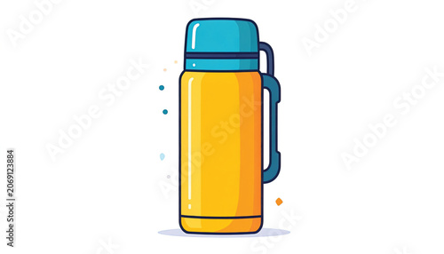 Yellow Thermos with Blue Lid.