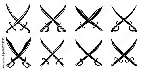Quadro su tela Pirate sabers and swords icons, corsair battle blades and sailor daggers