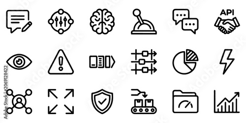 Foto AI Workflow Automation Line Icons Set – Autonomous Prompt Orchestration, Analyti