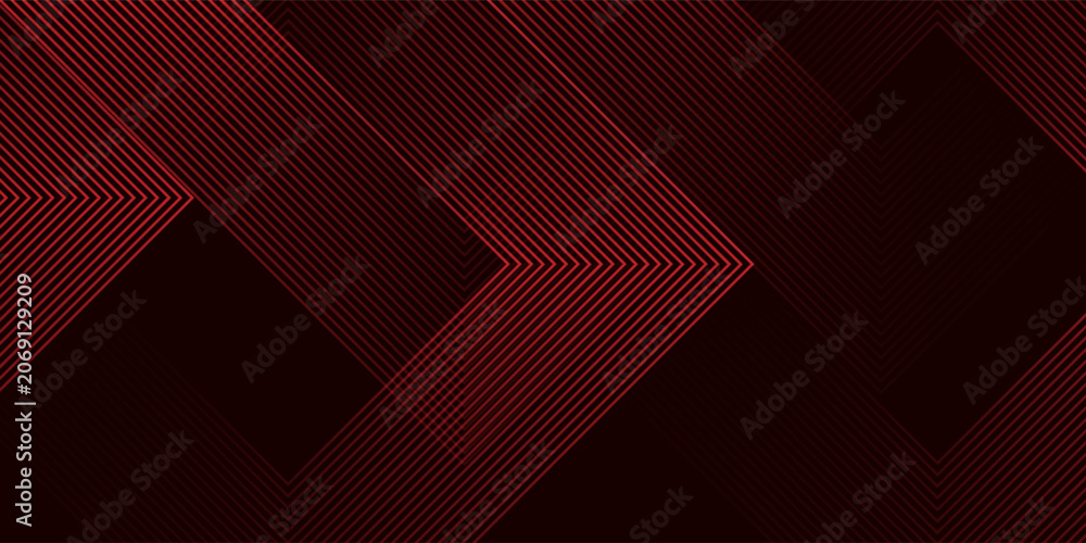 Naklejka premium Abstract red neon arrow light glow background. Futuristic cyber laser line motion banner for casino. Dynamic techno perspective beam 3d graphic design. Cool party power and energy boost led tunnel