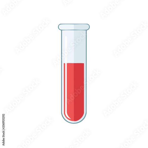 Test tube with red liquid, flat vector illustration